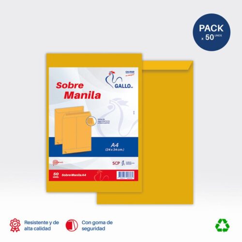 Sobre Manila Gallo A4 Paquete X 50 Und