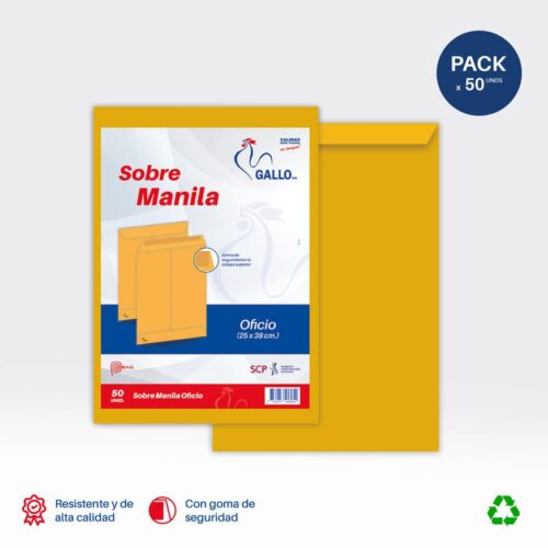 Sobre Manila Gallo Oficio Paquete X 50 Und